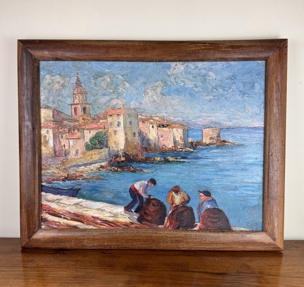 The Port Of Saint Tropez: Oil On Panel Signed By Zicca 