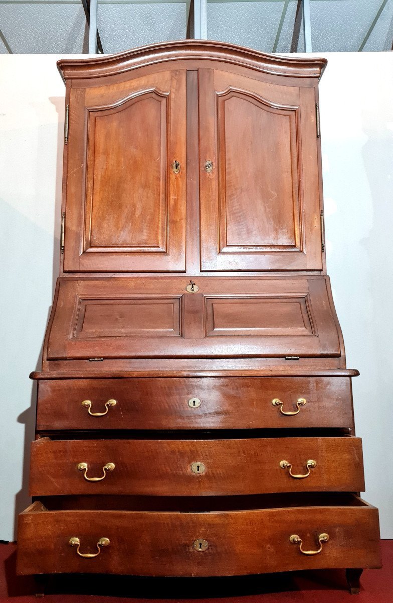 Curved Scriban Commode Cabinet Louis XV Period In Walnut-photo-1