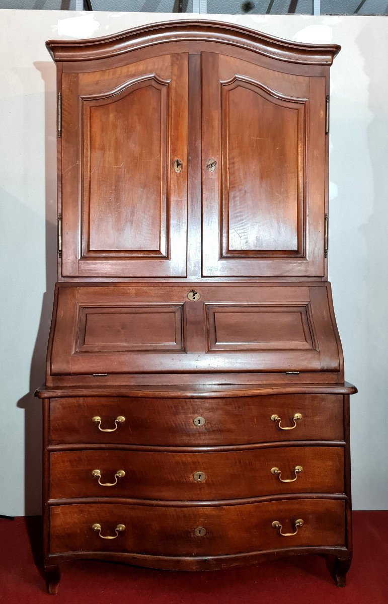 Curved Scriban Commode Cabinet Louis XV Period In Walnut