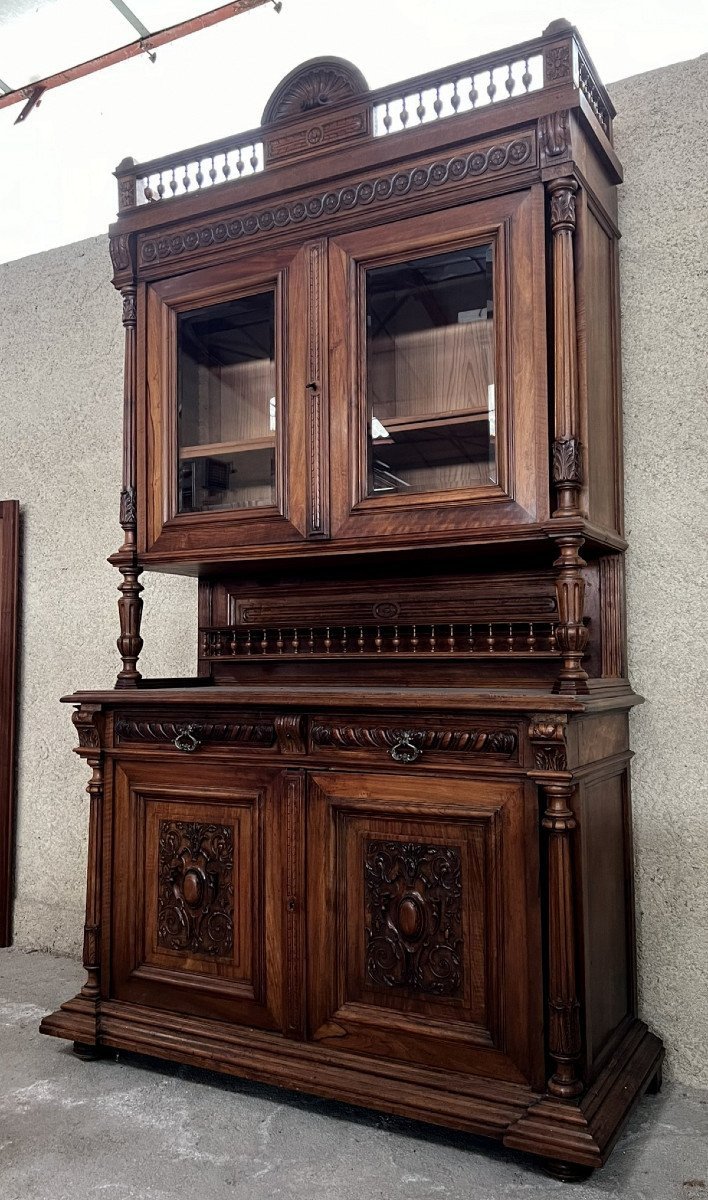 Renaissance Style Library Buffet In Carved Solid Walnut-photo-2