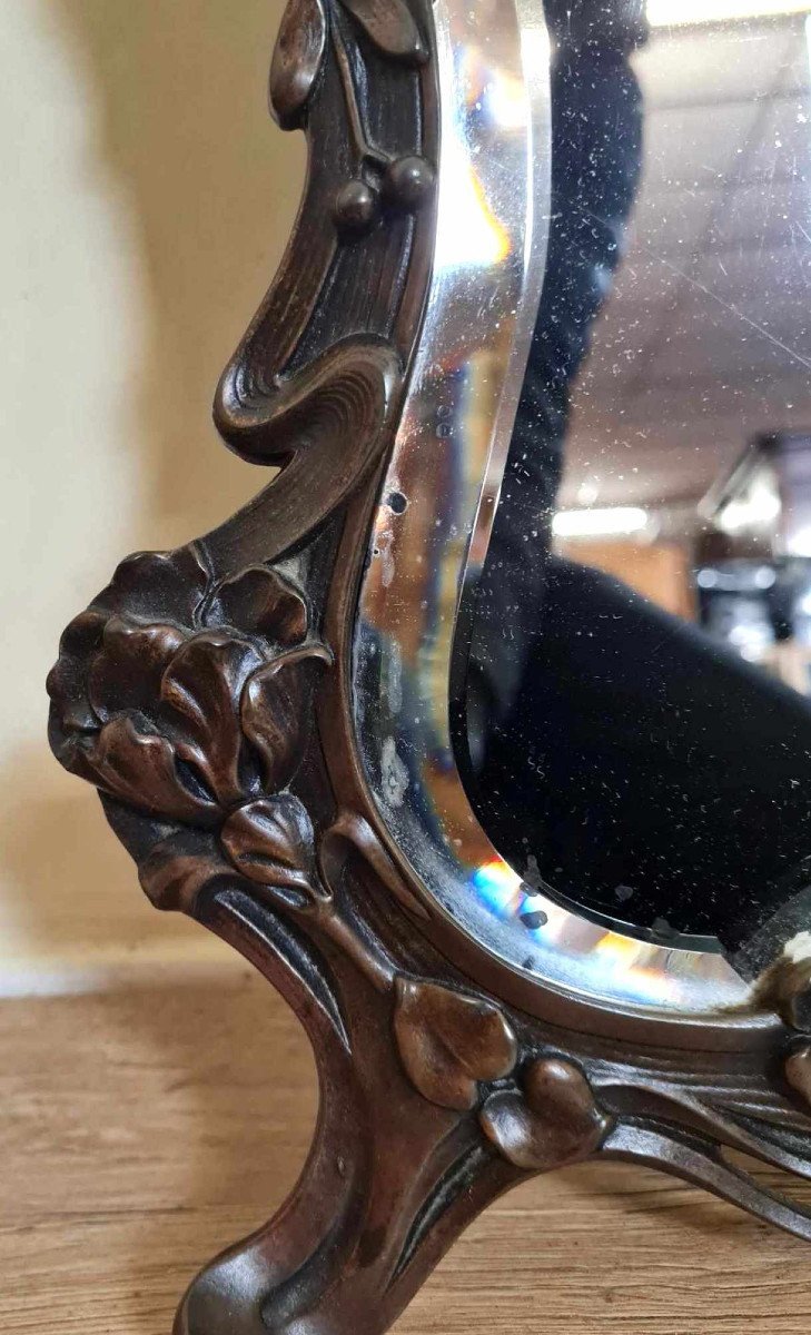 Art Nouveau Period Table Mirror In Bronze-photo-5