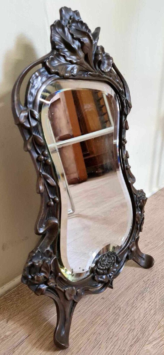 Art Nouveau Period Table Mirror In Bronze-photo-7