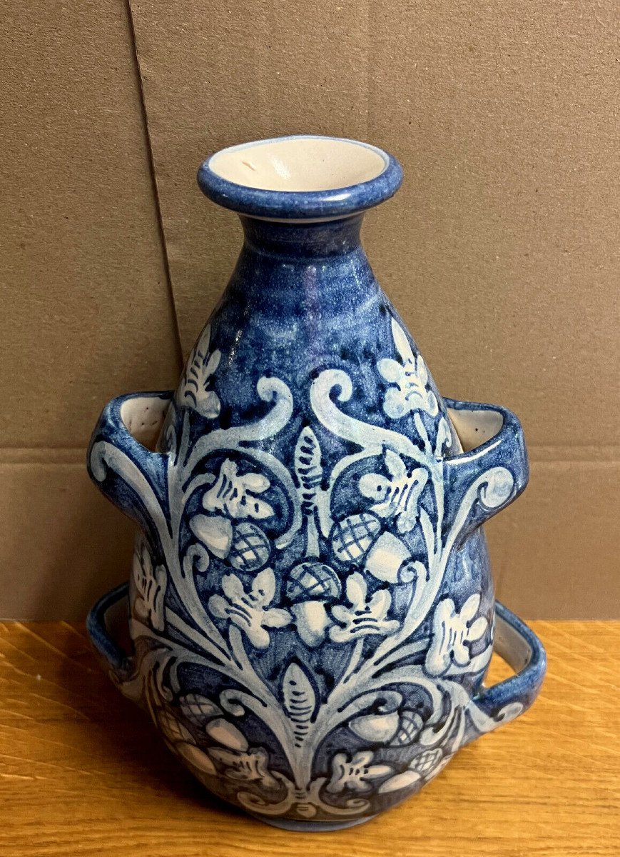 Vase En Faïence Vernissée En Bleu Et Blanc -photo-3