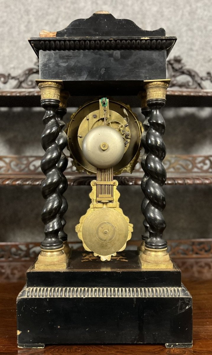 Portico Clock Napoleon III Period In Blackened Wood And Marquetry -photo-5