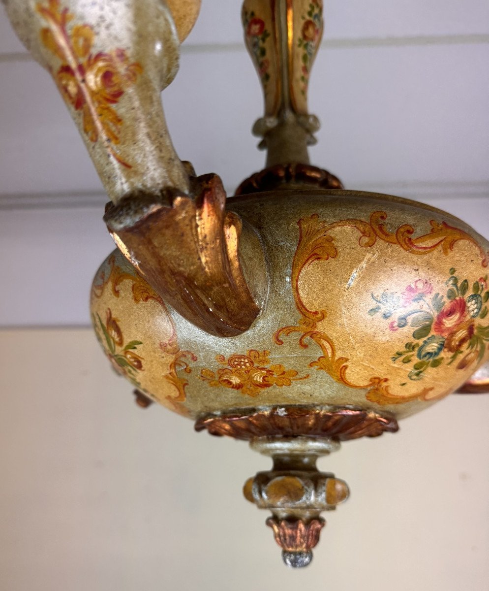 Venetian Chandelier In Painted, Lacquered And Gilded Wood-photo-7