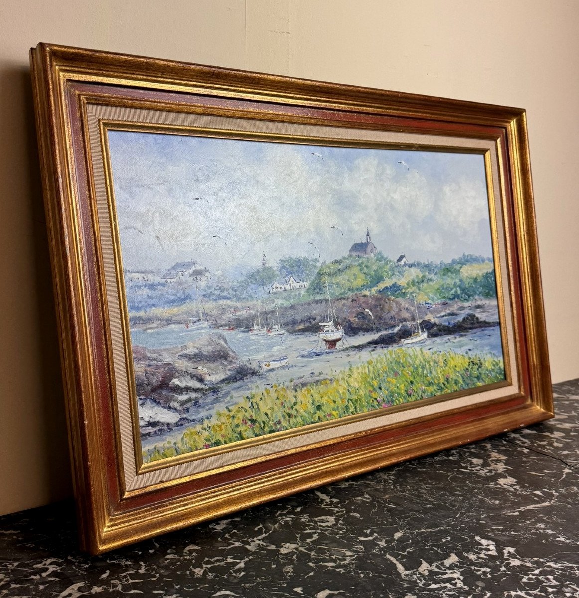 Alain Bouju: Oil On Canvas Landscape Of The Chausey Islands-photo-6