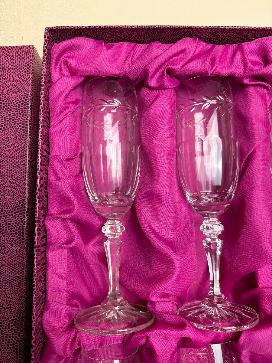 Cristal De Lorraine: 6 Champagne Flutes With Original Box-photo-2