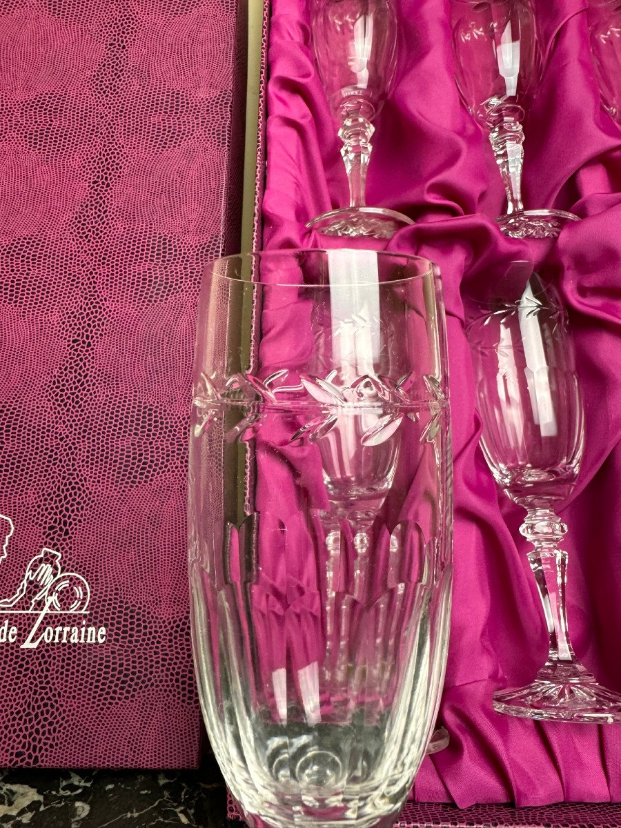 Cristal De Lorraine: 6 Champagne Flutes With Original Box-photo-4