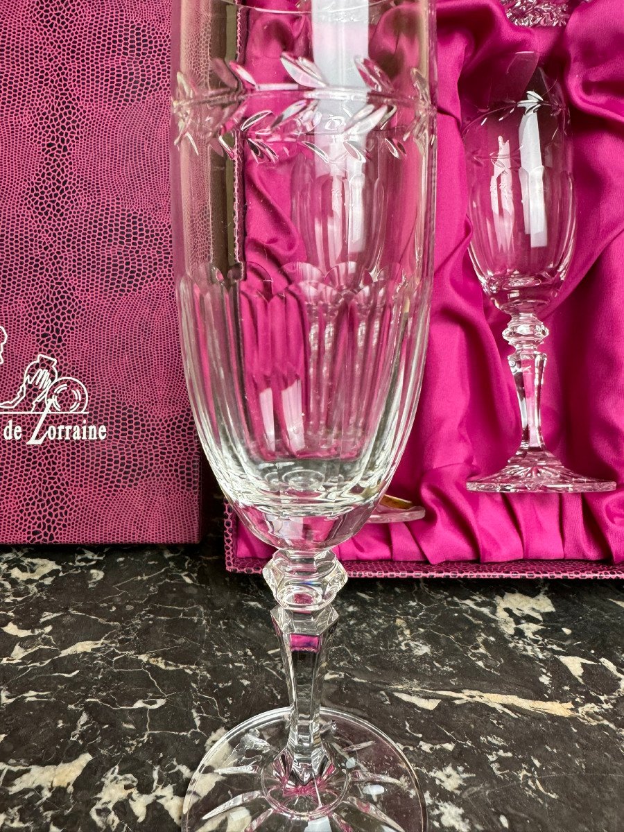 Cristal De Lorraine: 6 Champagne Flutes With Original Box-photo-5