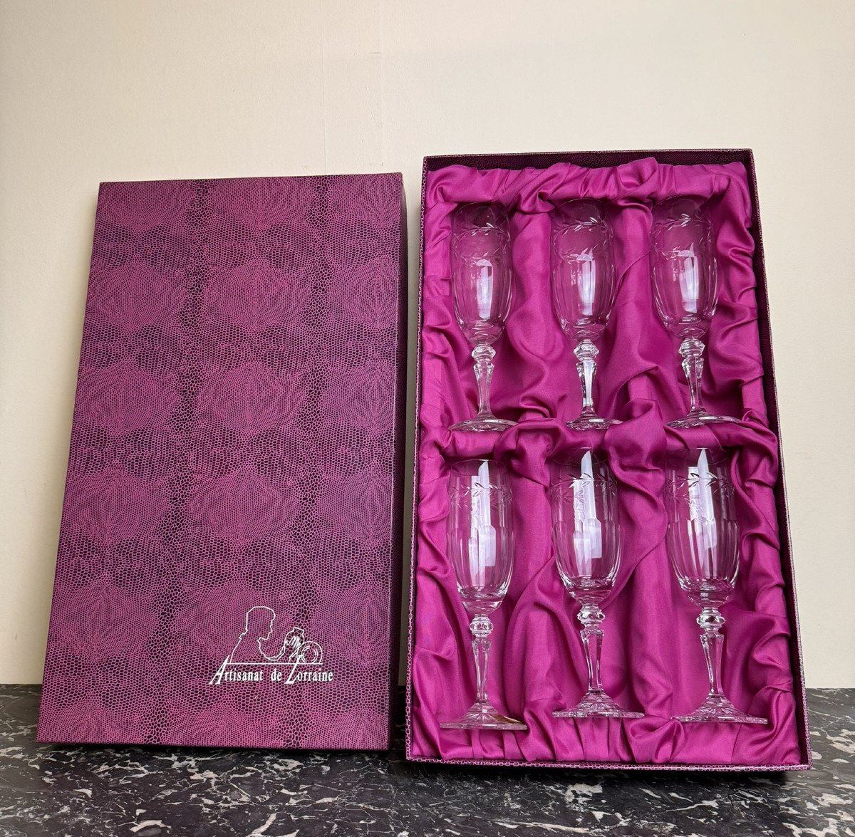 Cristal De Lorraine: 6 Champagne Flutes With Original Box