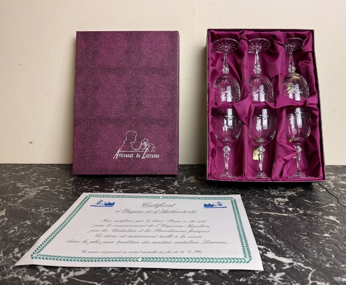 Cristal De Lorraine : 6 Verres A Vin Rouge Avec Coffret d'Origine