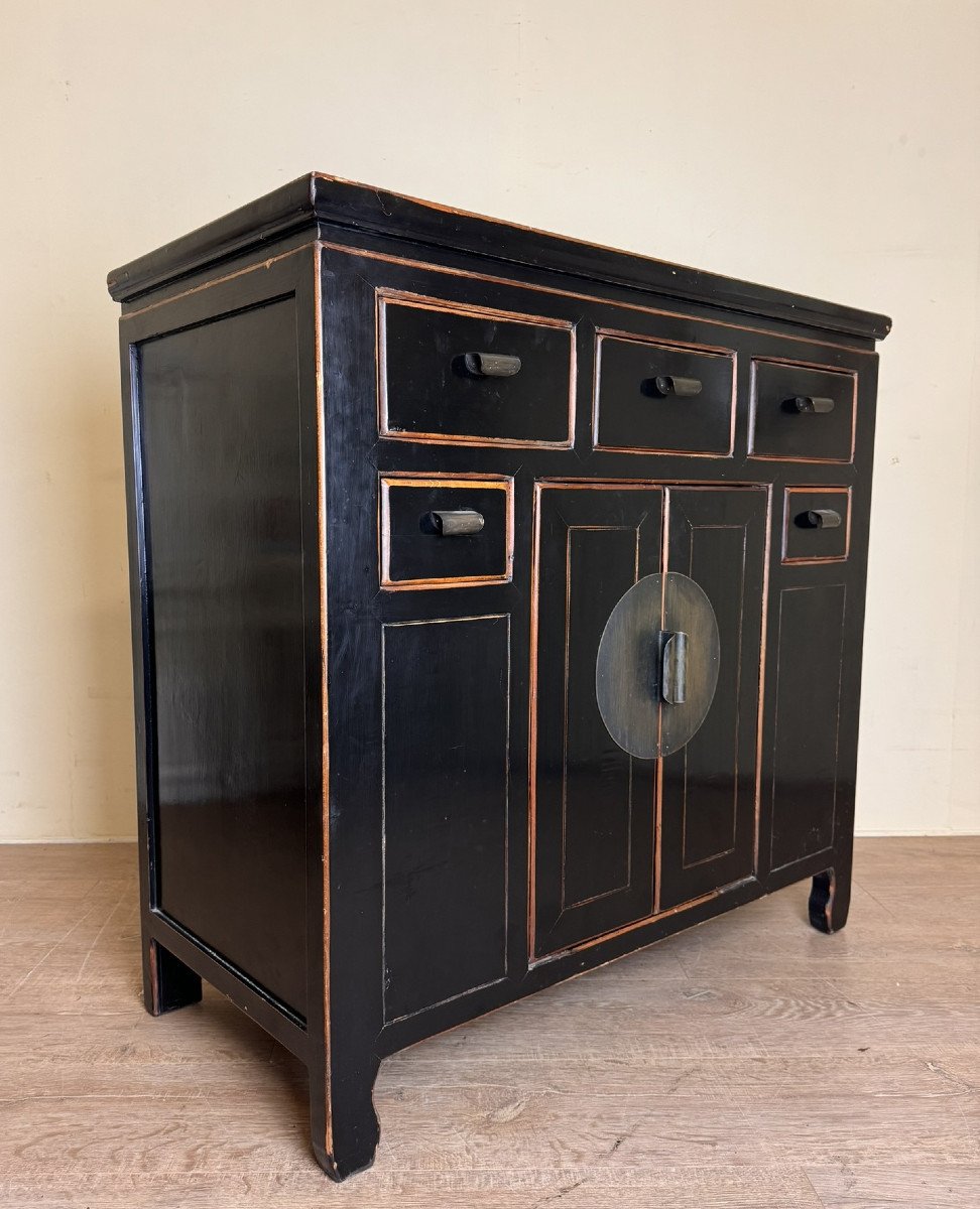 Chinese Commode Buffet In Black And Gold Lacquer-photo-6