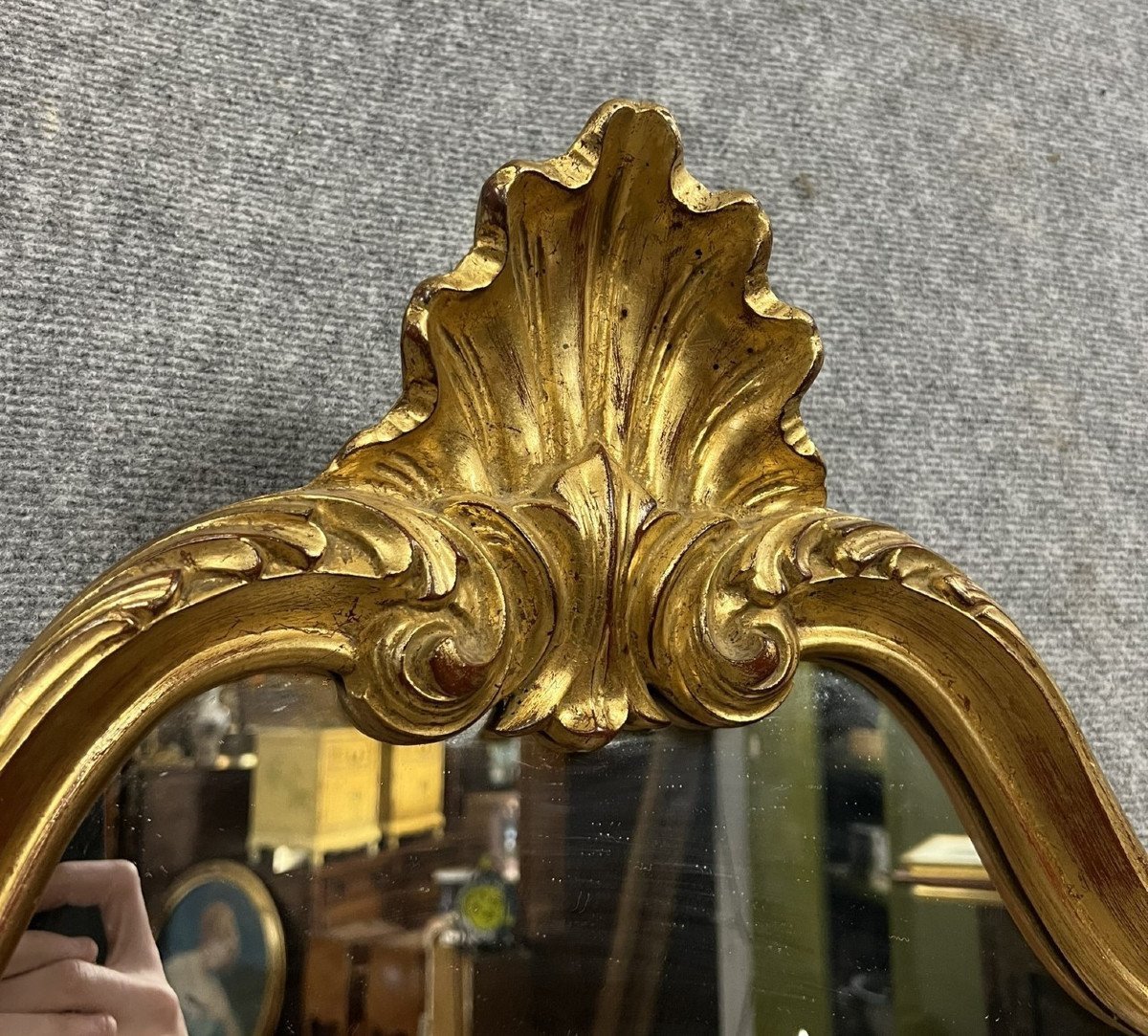 Miroir Doré Style Louis XV Entièrement Sculpté -photo-4