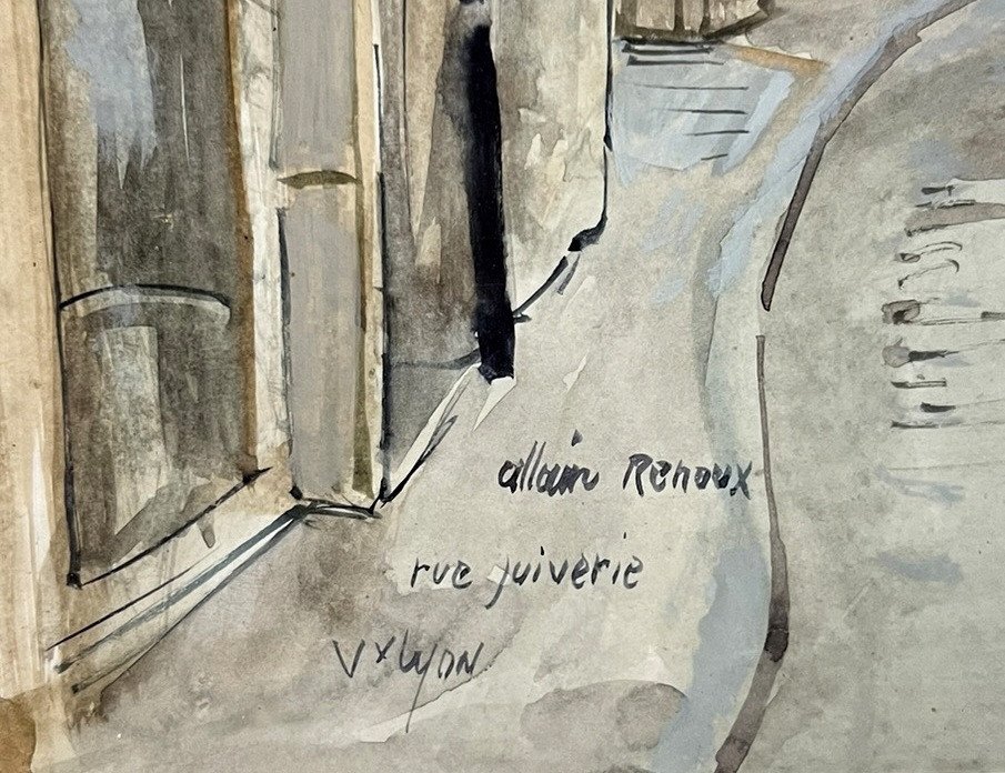 Allain Renoux Artiste Lyonnais: Aquarelle Représentant Une Rue Du Vieux Lyon-photo-2