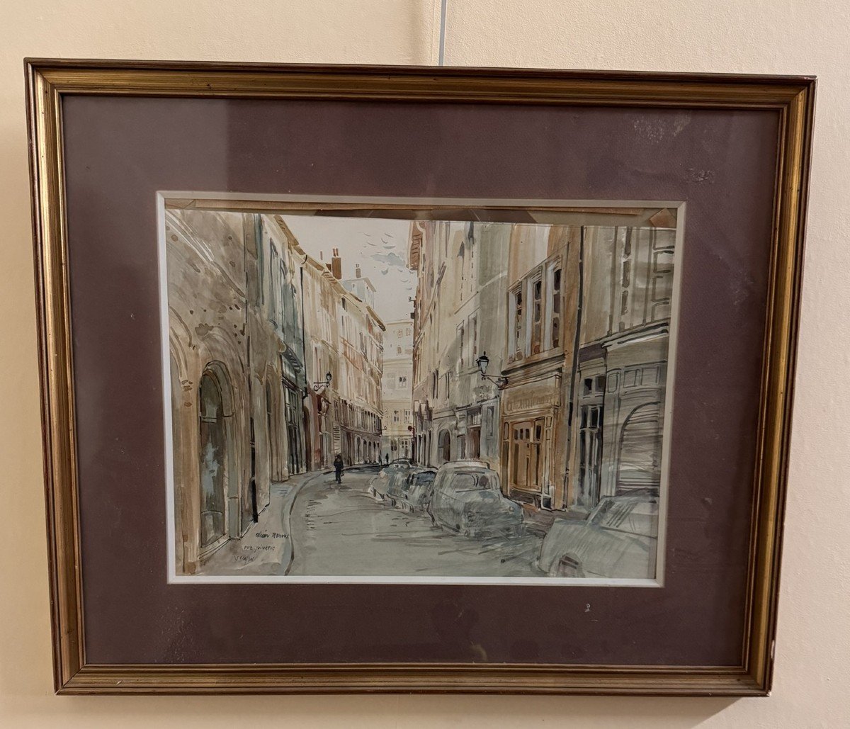 Allain Renoux Lyonnais Artist: Watercolor Representing A Street In Old Lyon-photo-6