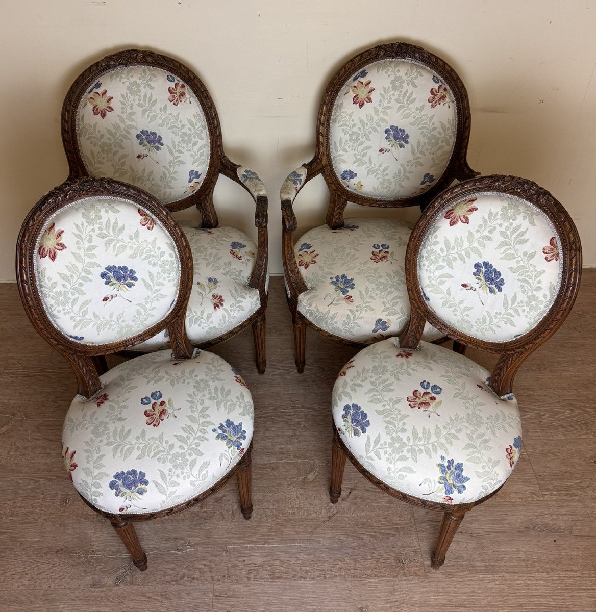 Two Armchairs Plus Two Louis XVI Style Chairs