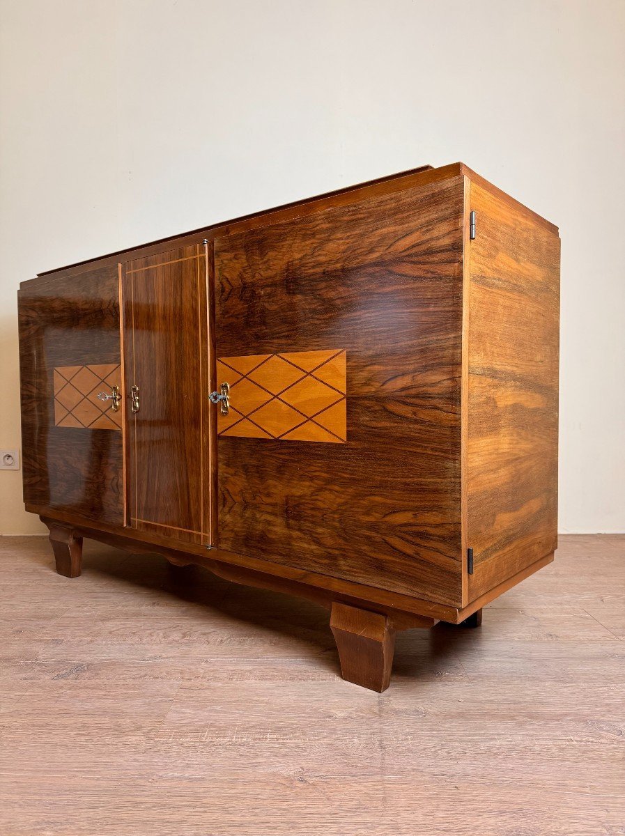 Art Deco Period Sideboard In Mahogany And Light Wood-photo-3