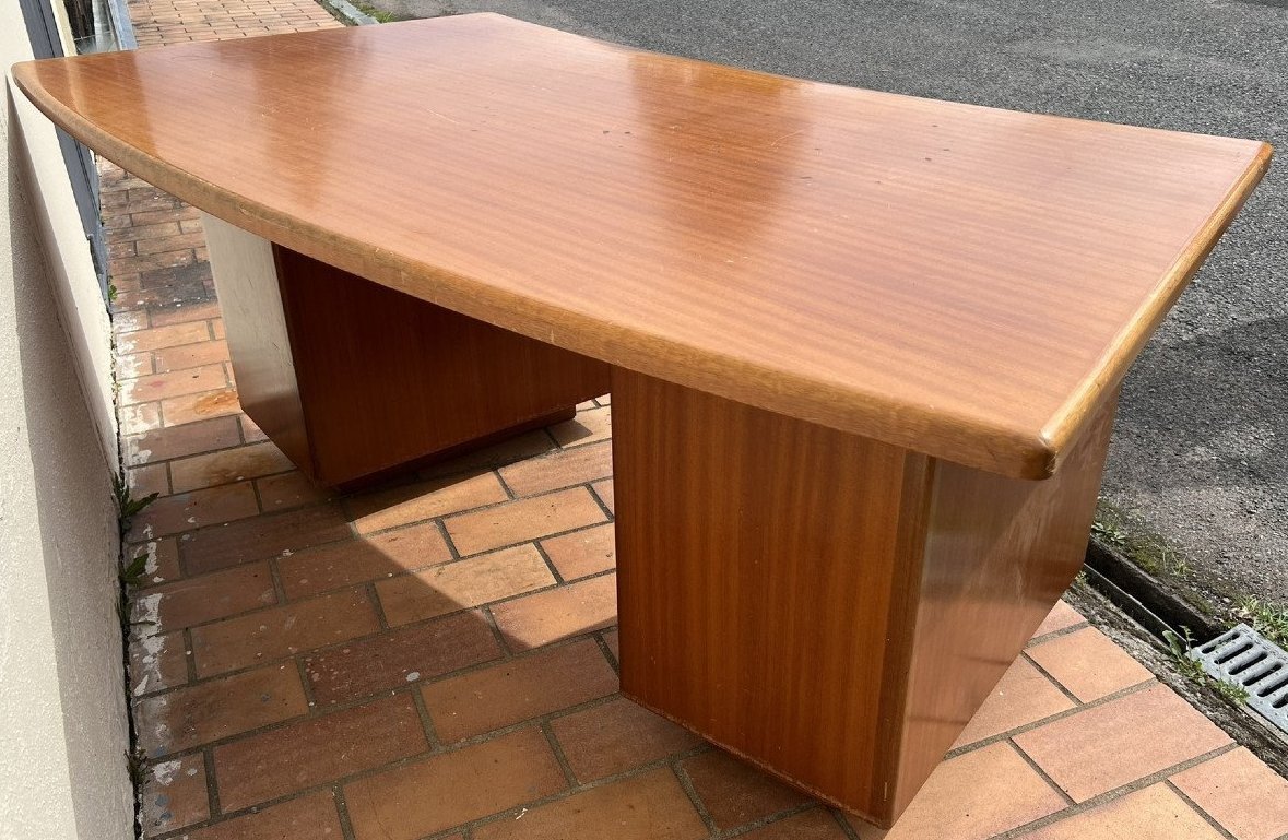 Large Center "boomerang" Desk Art Deco Period In Light Wood-photo-3