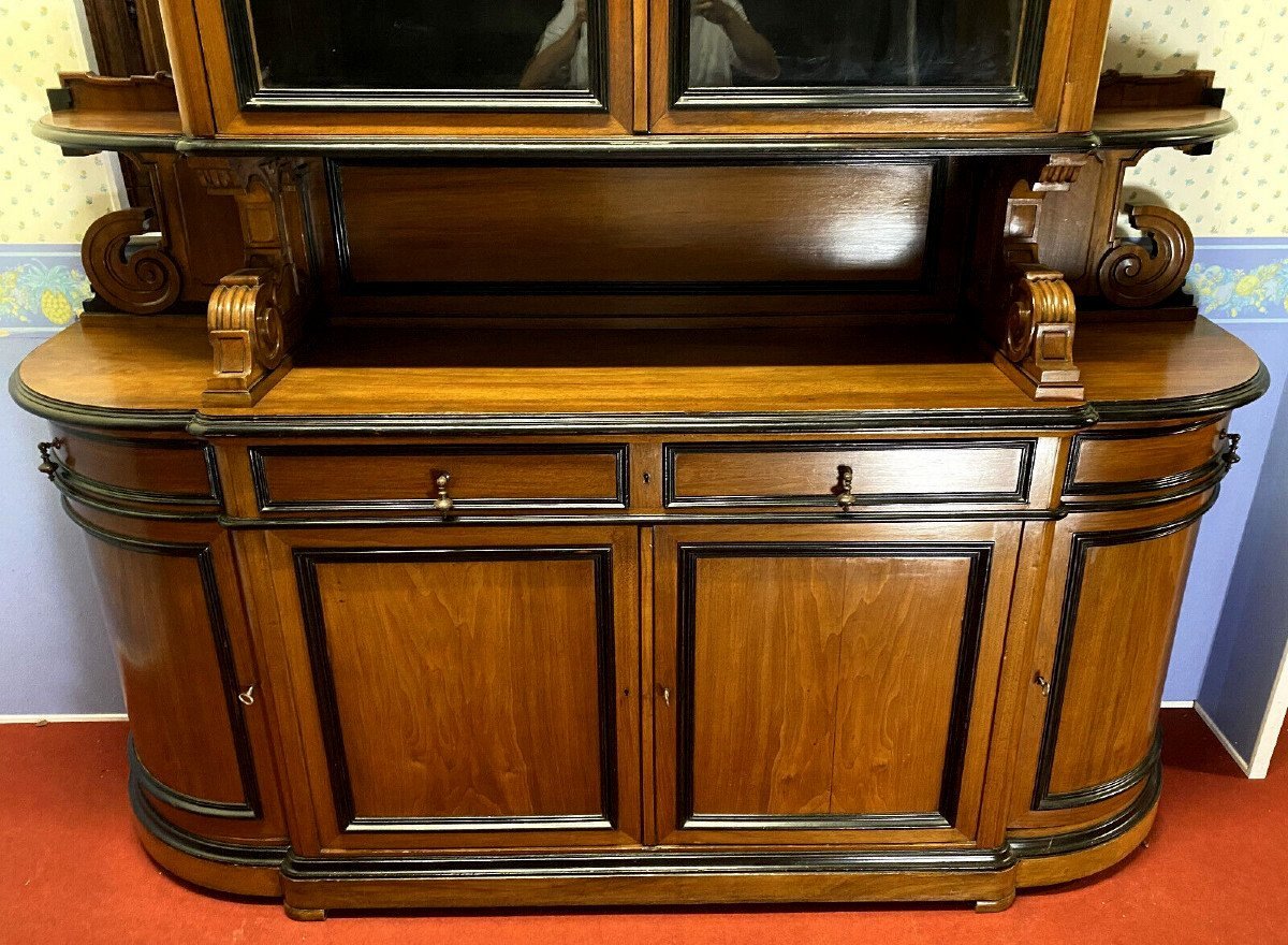 Important Half Moon Library Louis Philippe Period In Walnut And Blackened Wood -photo-1