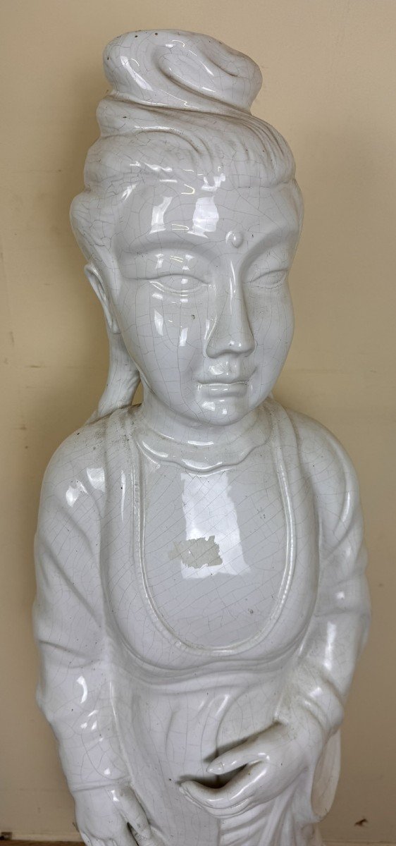 Very Large Chinese White Porcelain Statue / Height 106 Cm-photo-1