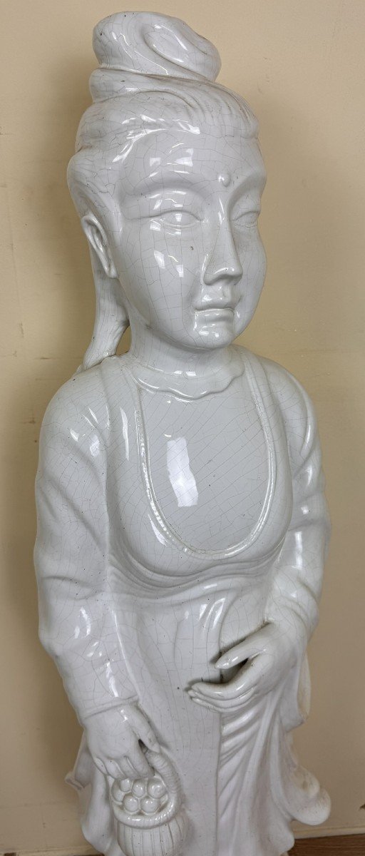 Très Grande Statue En Porcelaine Blanc De Chine / Hauteur 106 Cm-photo-2