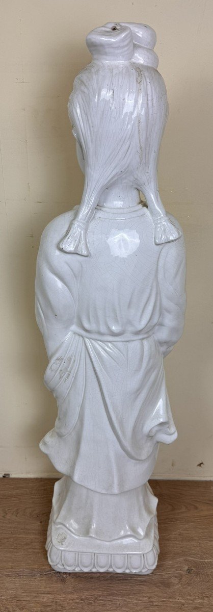 Très Grande Statue En Porcelaine Blanc De Chine / Hauteur 106 Cm-photo-4