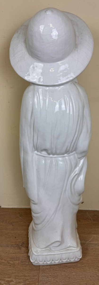 Très Grande Statue En Porcelaine Blanc De Chine / Hauteur 107 cm (b)-photo-4