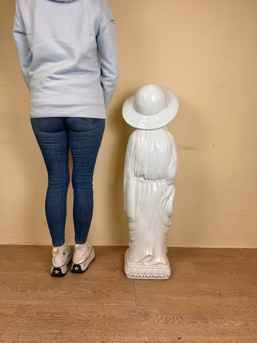 Très Grande Statue En Porcelaine Blanc De Chine / Hauteur 107 cm (b)-photo-5