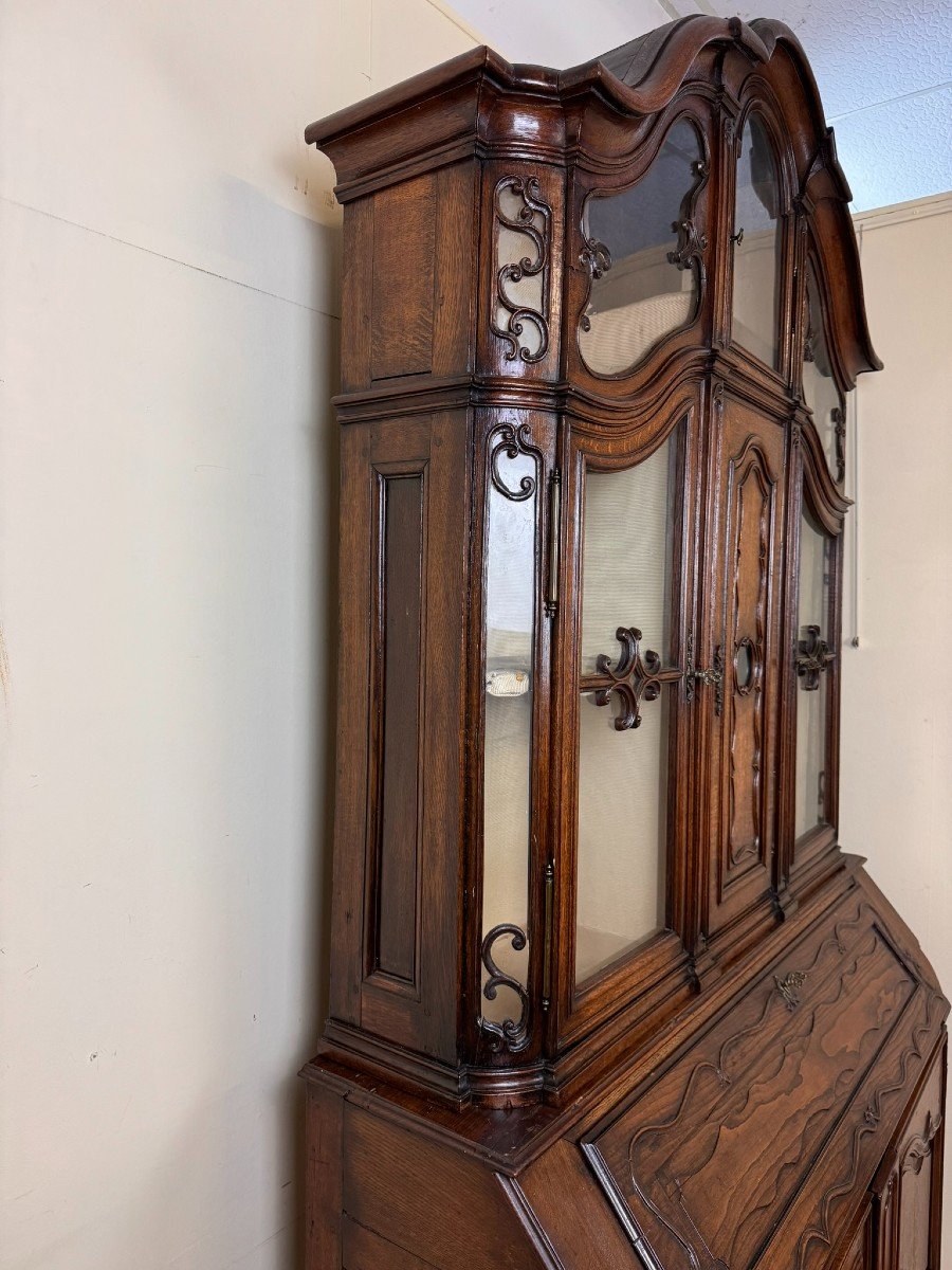 Monumental Scriban Library Buffet With Clock XVII Period In Oak -photo-7