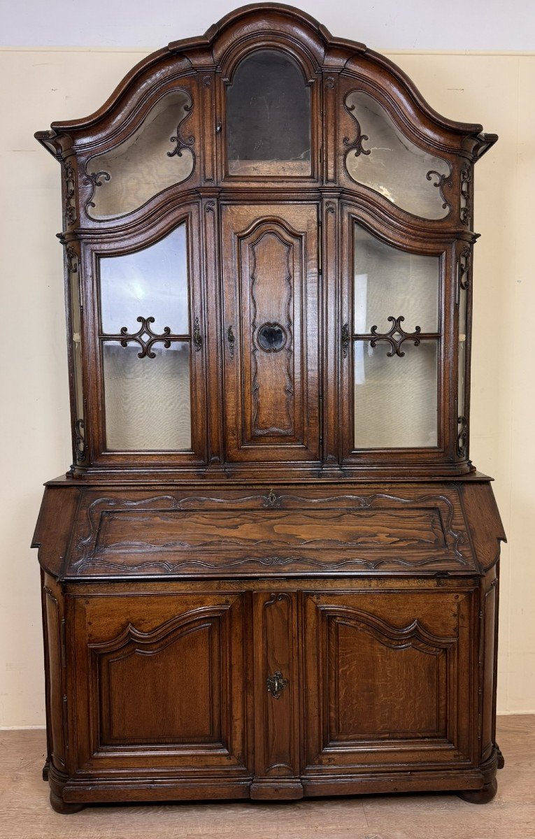 Monumental Scriban Library Buffet With Clock XVII Period In Oak 