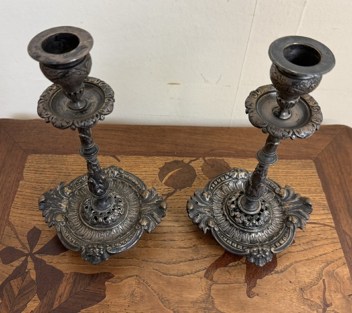 Pair Of Napoleon III Period Candlesticks In Silver Bronze-photo-5