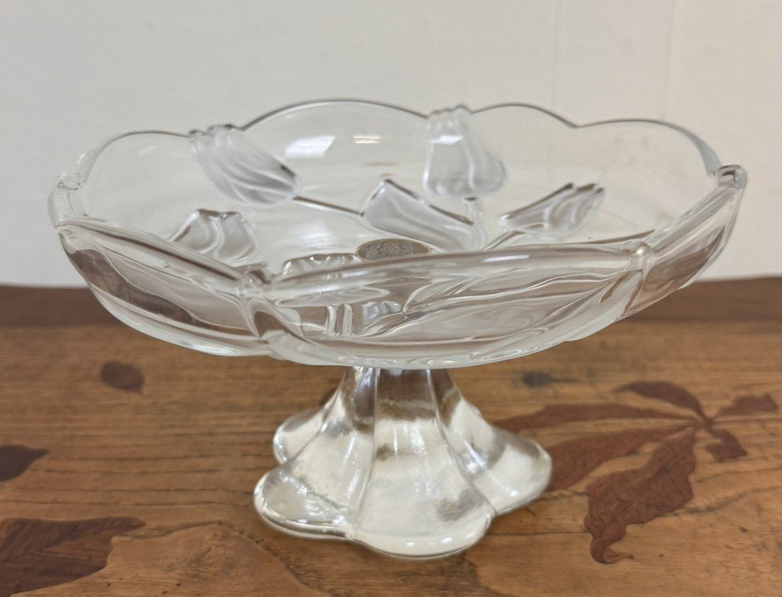 Pretty Vintage Baguier In Molded Pressed Glass With Tulip Decor-photo-3