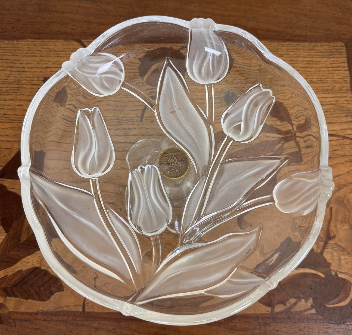 Pretty Vintage Baguier In Molded Pressed Glass With Tulip Decor-photo-4