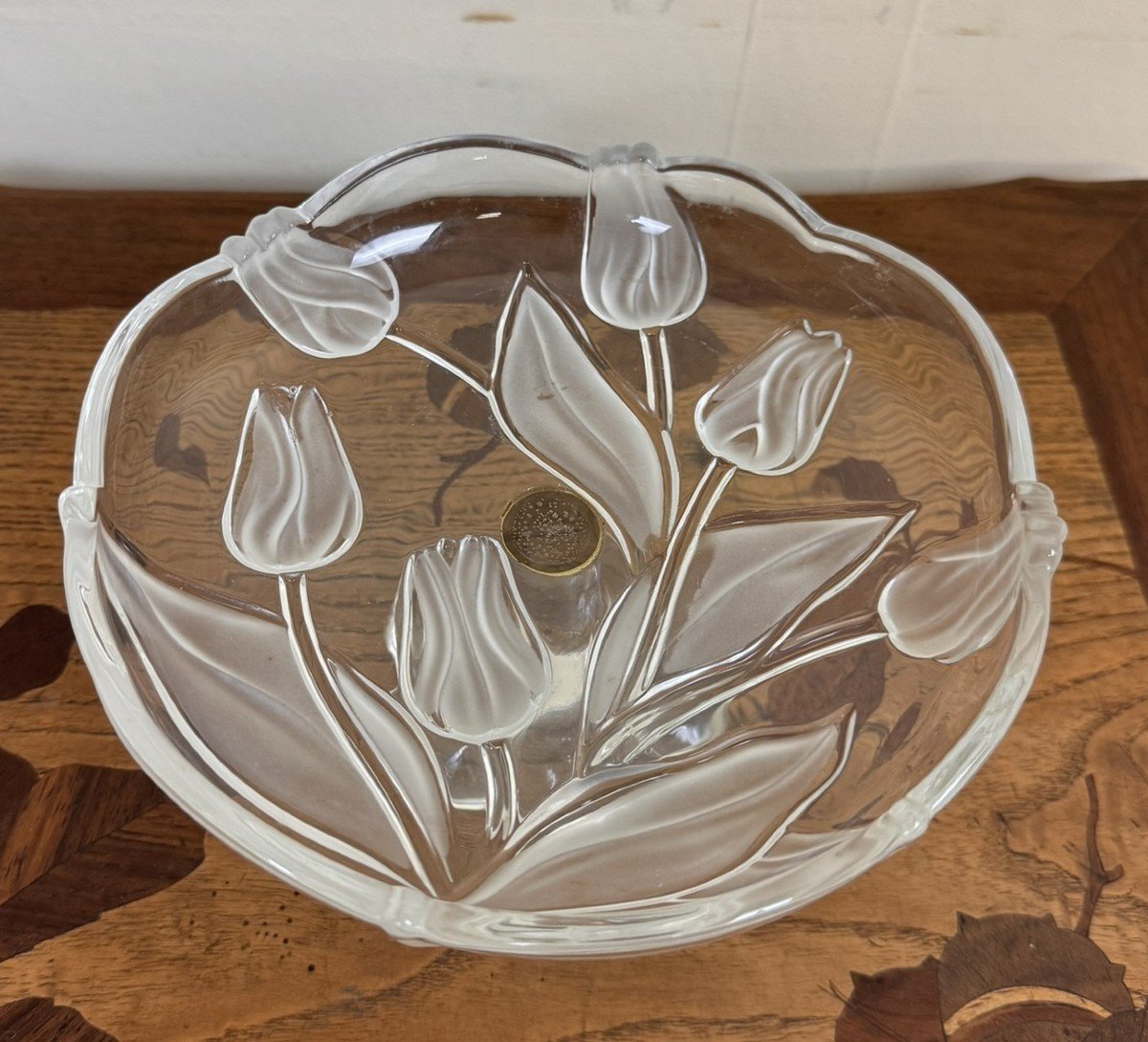 Pretty Vintage Baguier In Molded Pressed Glass With Tulip Decor