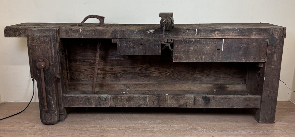 Large Carpenter's Workbench With Drawer And Tools 