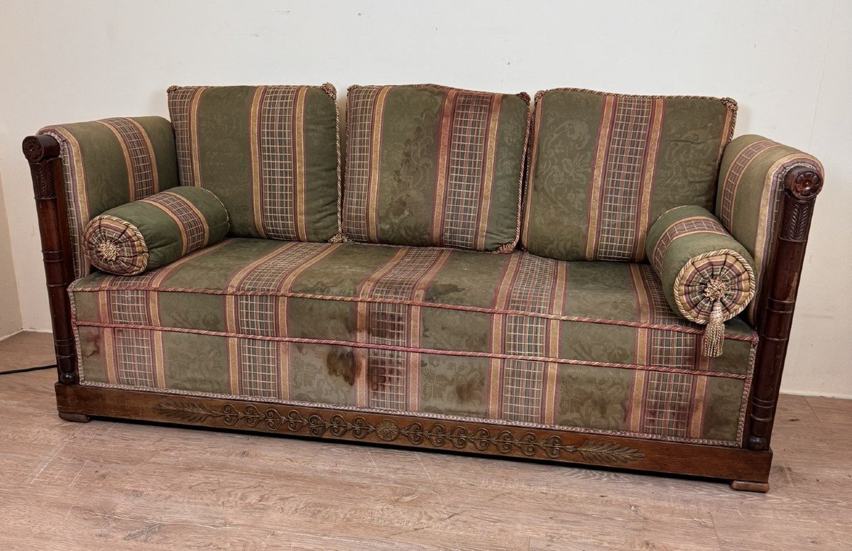 Rare Empire/consulate Period Corridor Sofa In Mahogany And Gilt Bronze-photo-3