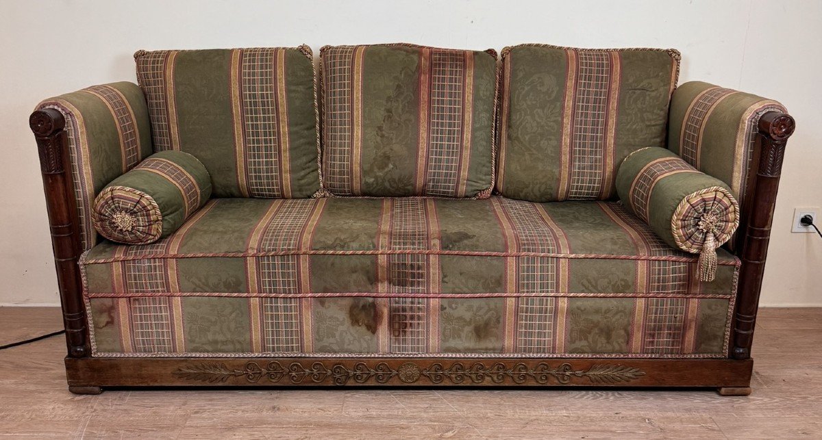 Rare Empire/consulate Period Corridor Sofa In Mahogany And Gilt Bronze