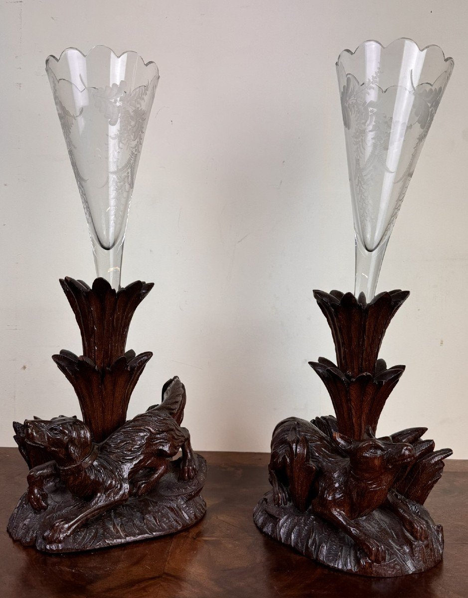 Pair Of "black Forest" Vases, Napoleon III Period-photo-1