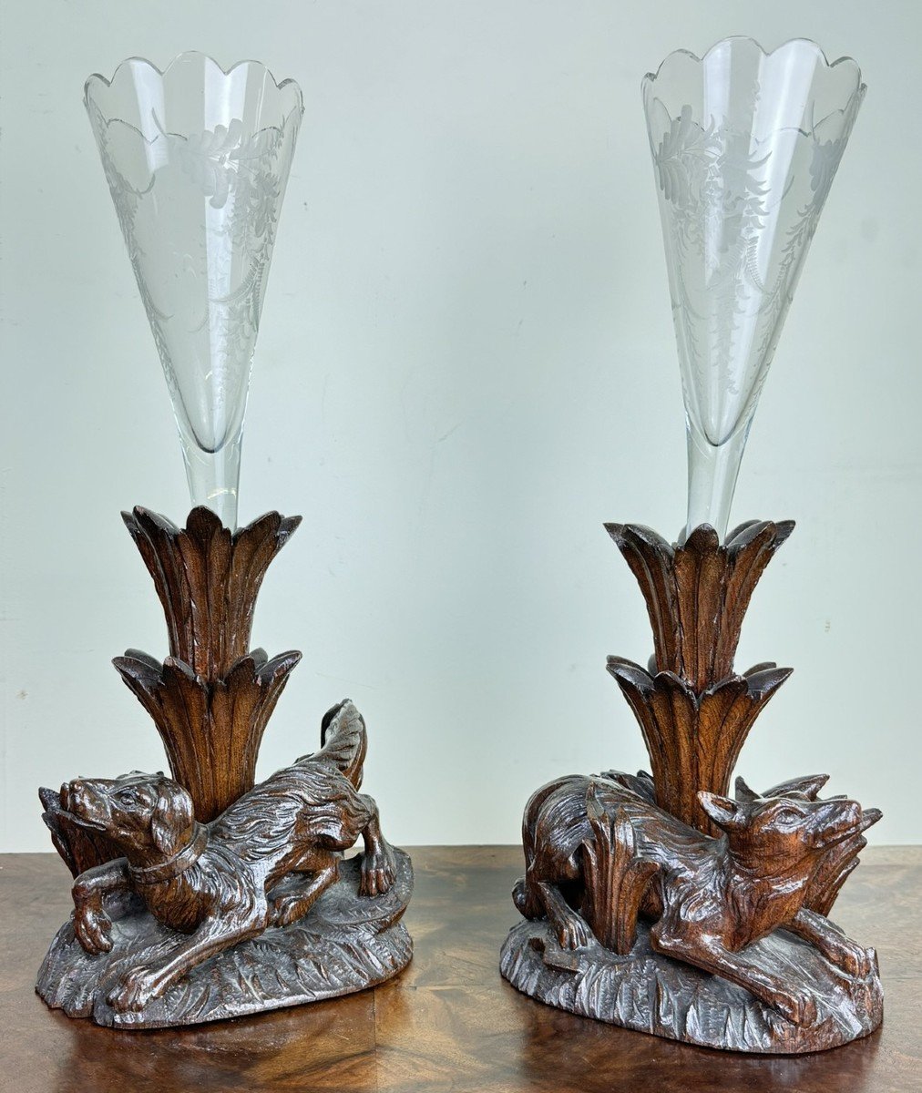 Pair Of "black Forest" Vases, Napoleon III Period