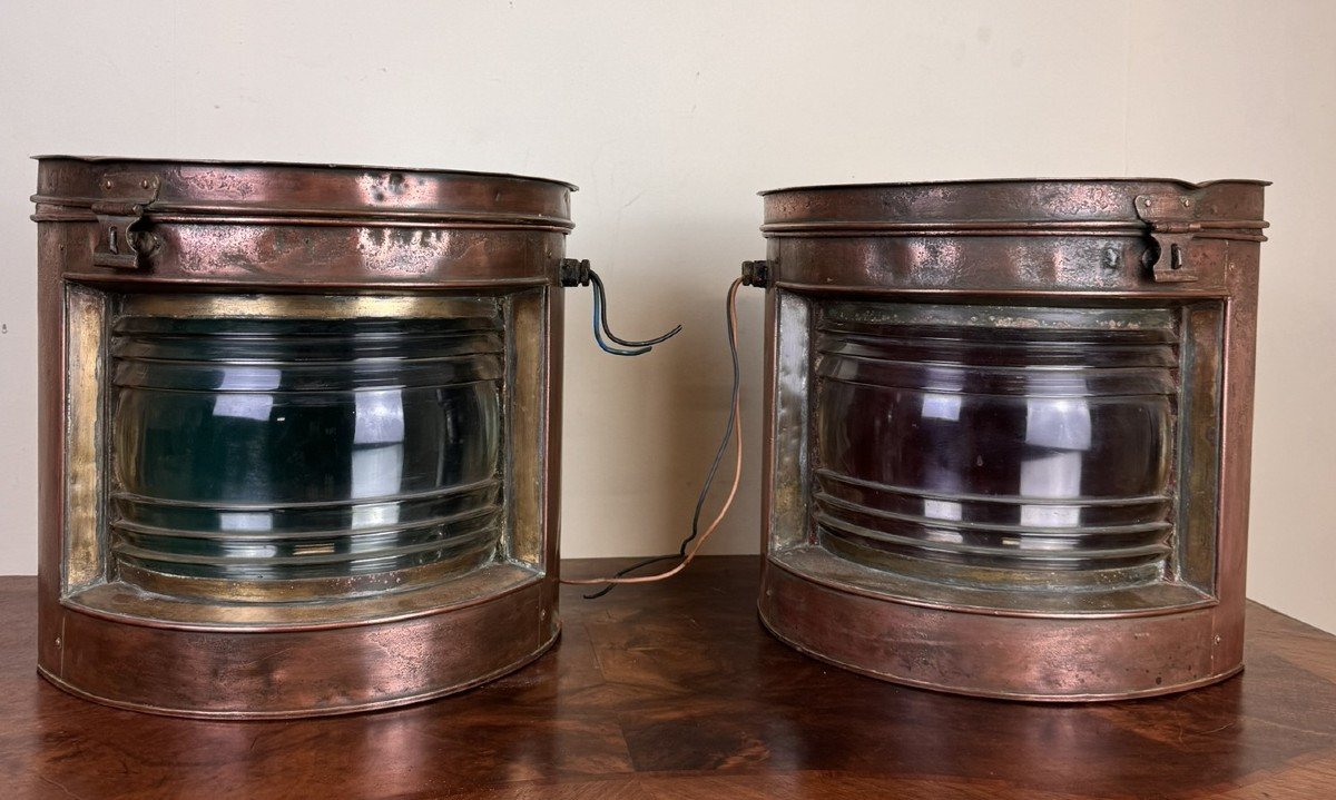 Pair Of Copper Navigation Lamps 