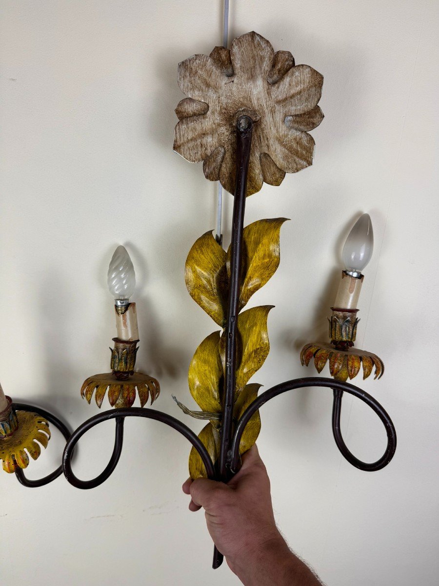 Pair Of Vintage Polychrome Sheet Metal Wall Lights -photo-4