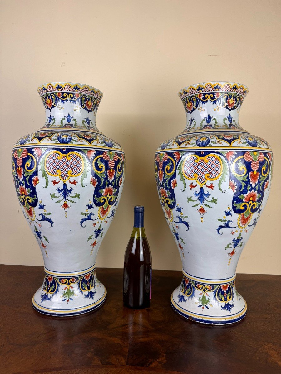 Large Pair Of Earthenware Vases By Desvres Fourmaintraux Courquin / H63 Cm-photo-1