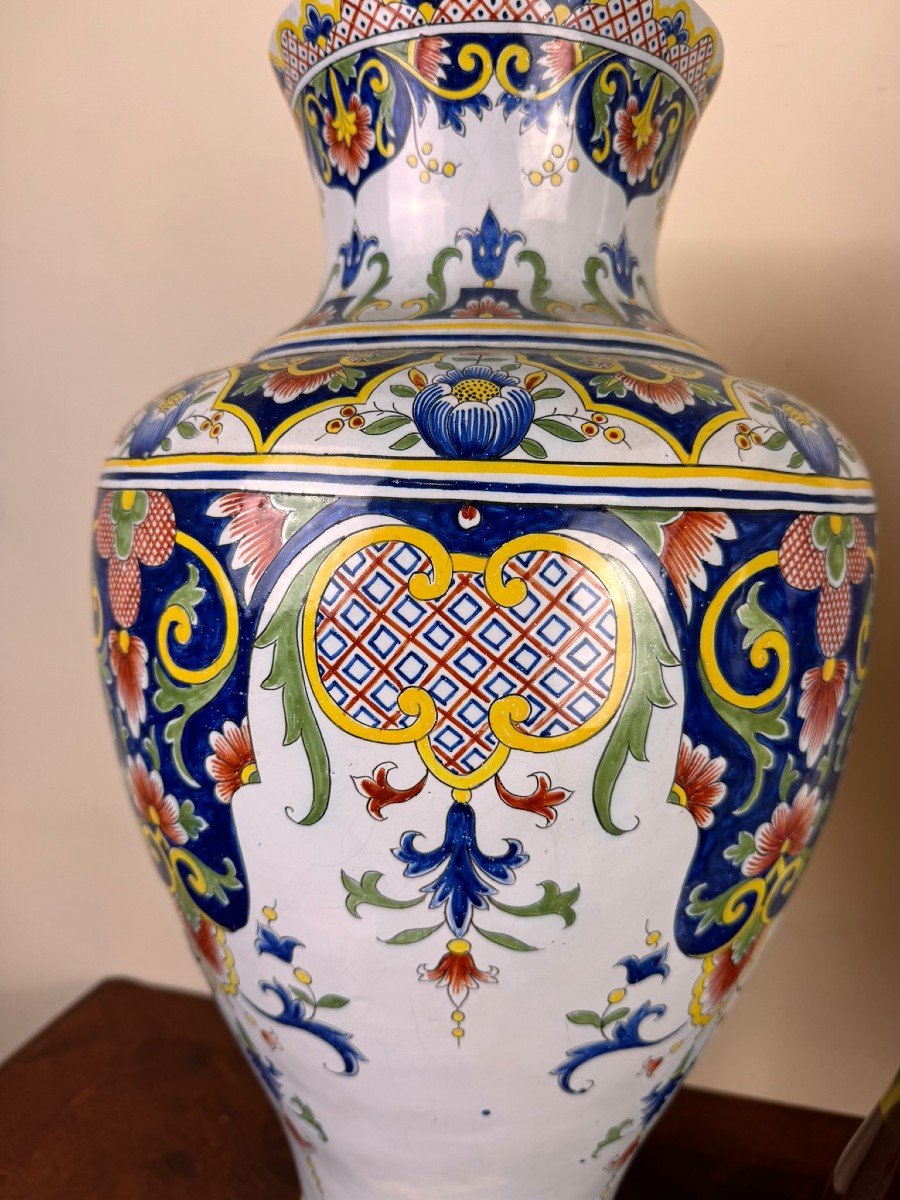 Grande Paire De Vases En Faïence De Desvres Fourmaintraux Courquin / h63 cm-photo-2