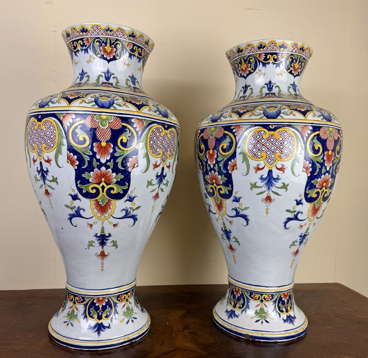 Grande Paire De Vases En Faïence De Desvres Fourmaintraux Courquin / h63 cm-photo-4