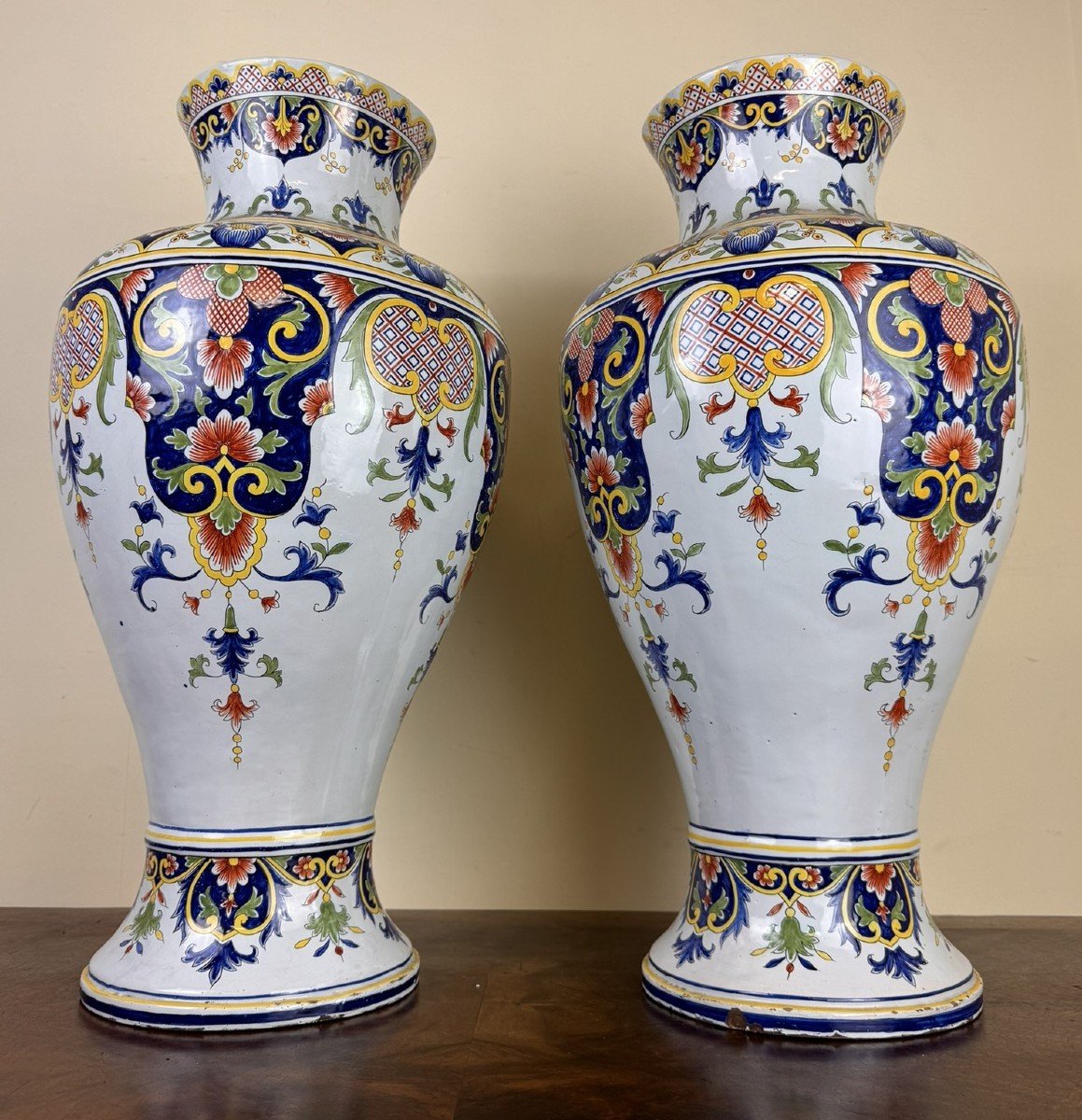 Grande Paire De Vases En Faïence De Desvres Fourmaintraux Courquin / h63 cm-photo-8