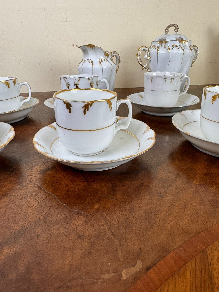 Lyonnaise Porcelain 19th Century: Coffee Service With Gold Decorations On A White Background 27 Pieces-photo-2