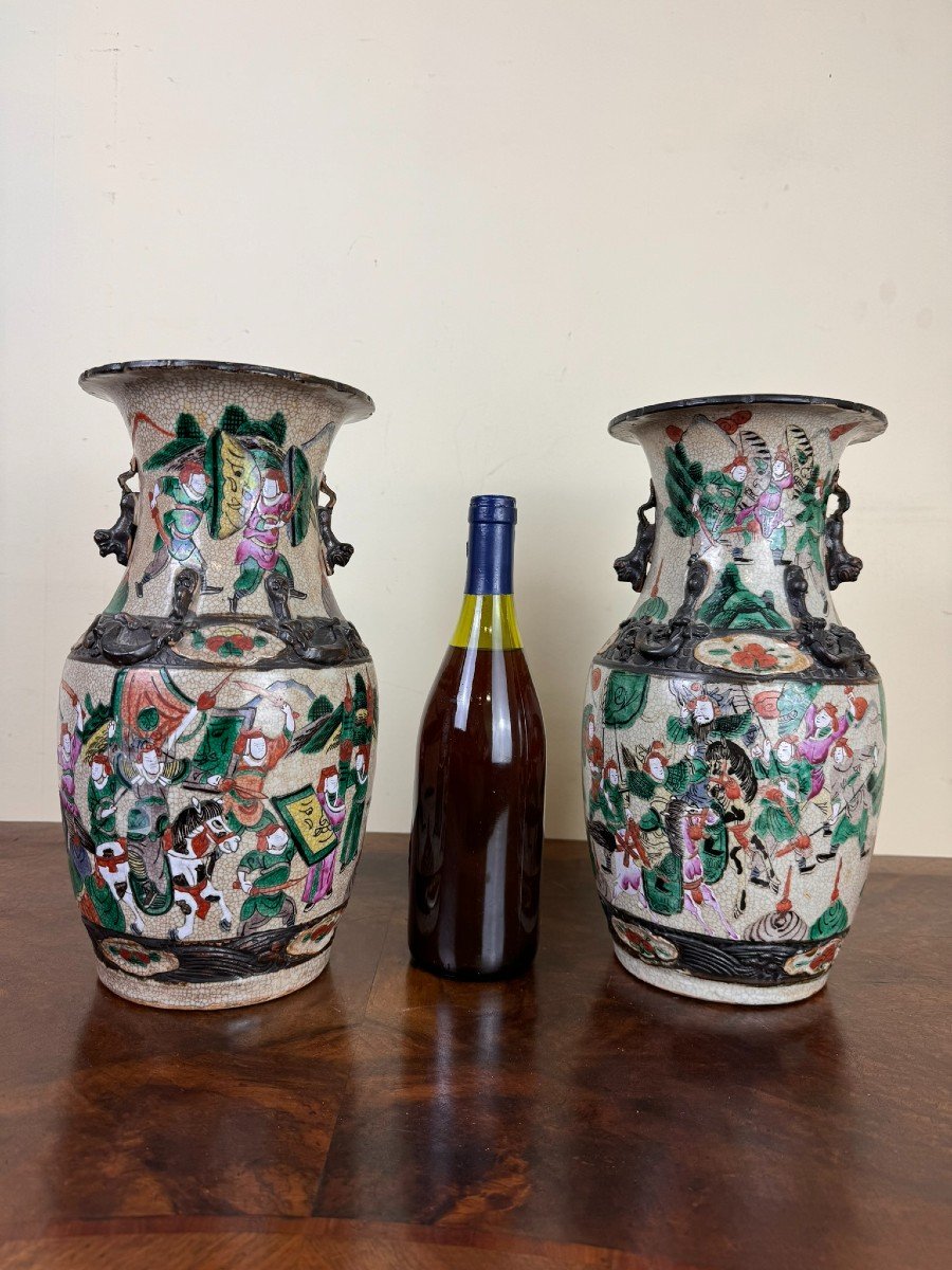 Pair Of Signed Nanking Porcelain Vases-photo-1