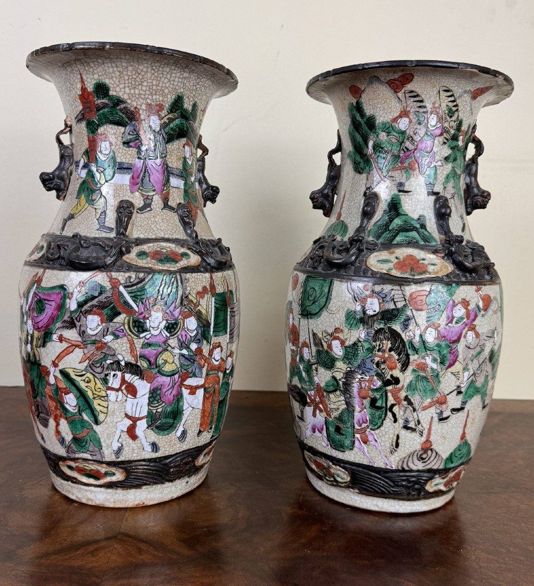 Pair Of Signed Nanking Porcelain Vases