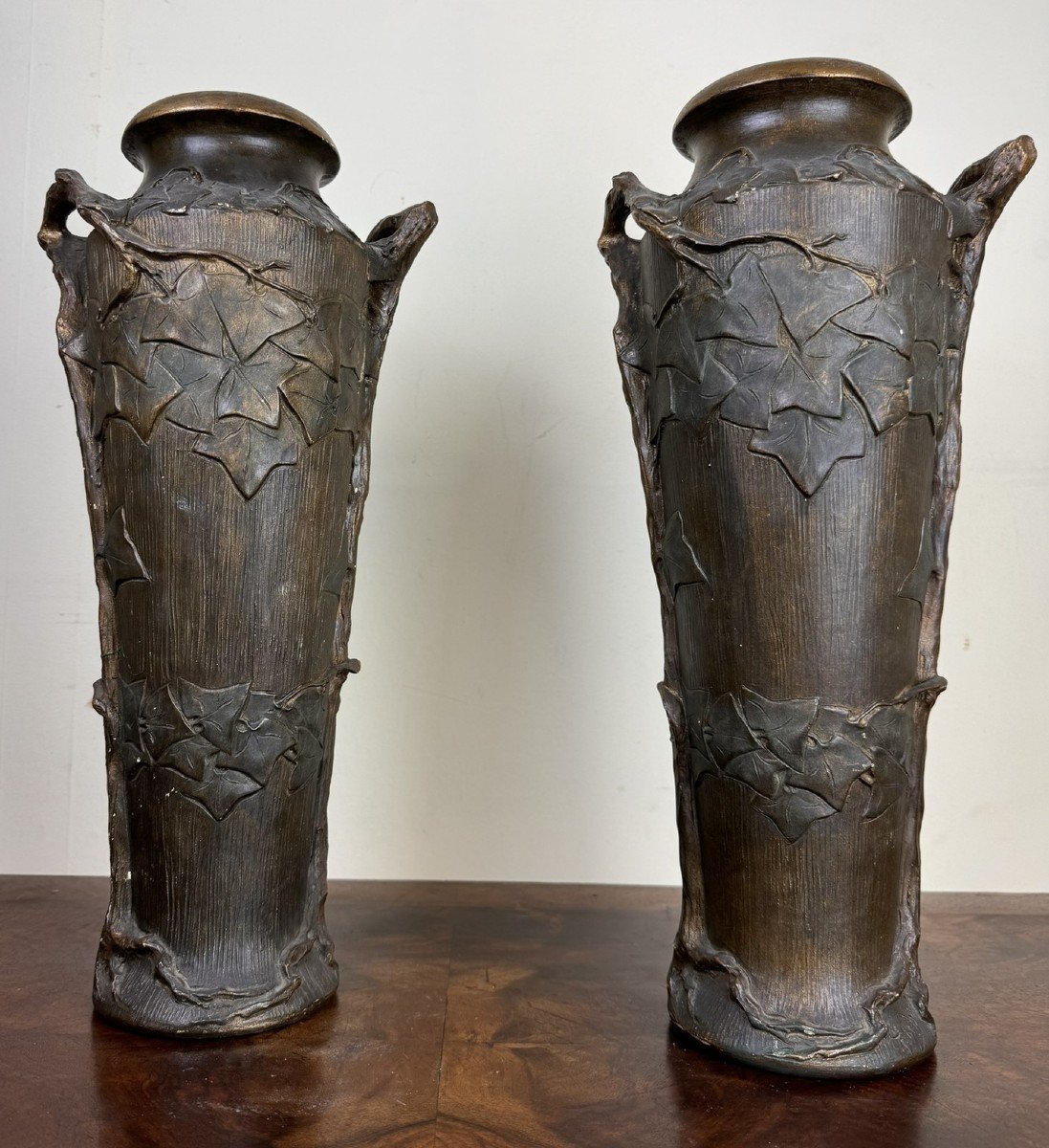 Large Pair Of Signed Art Nouveau Terracotta Vases-photo-4