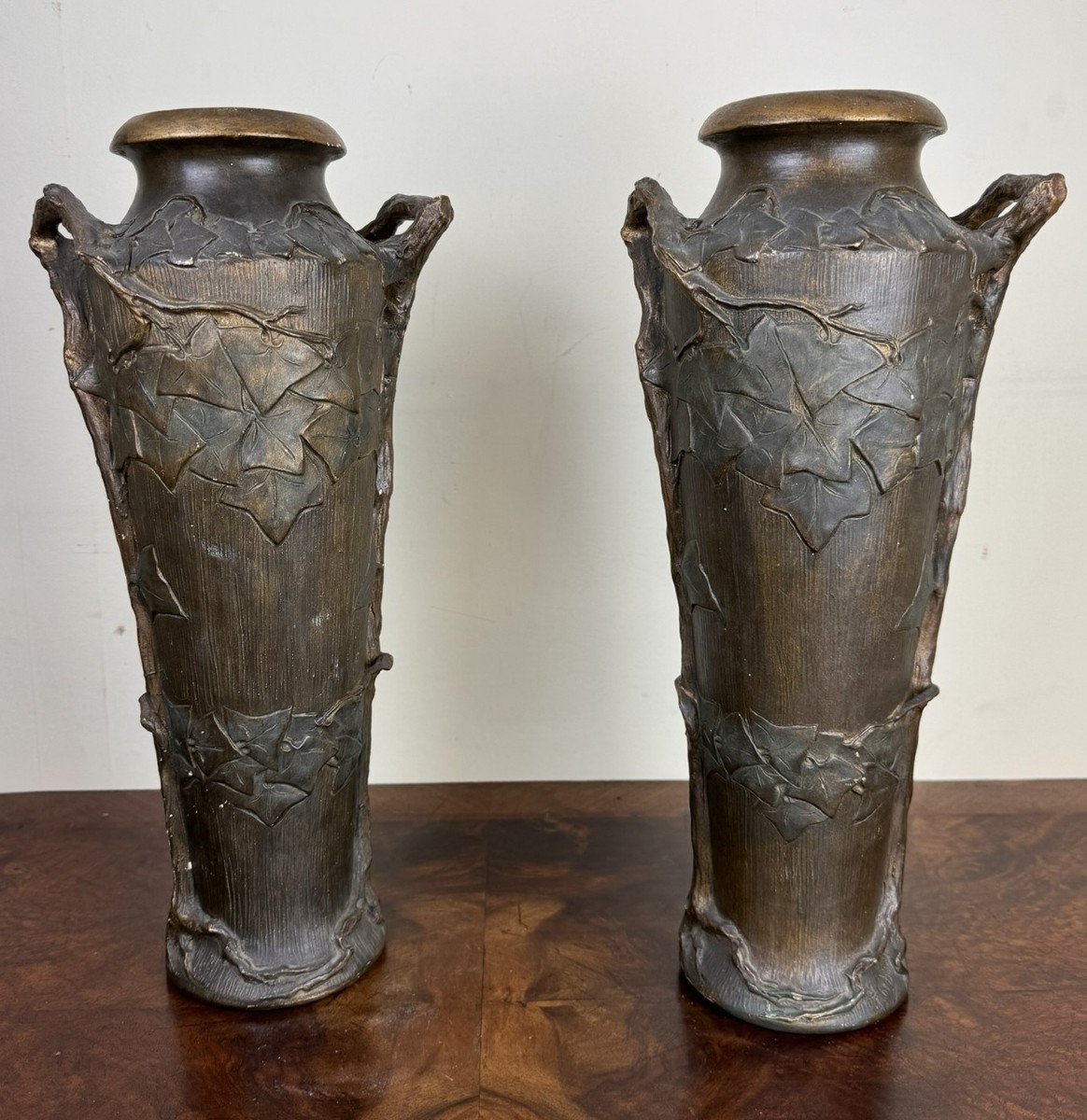 Large Pair Of Signed Art Nouveau Terracotta Vases